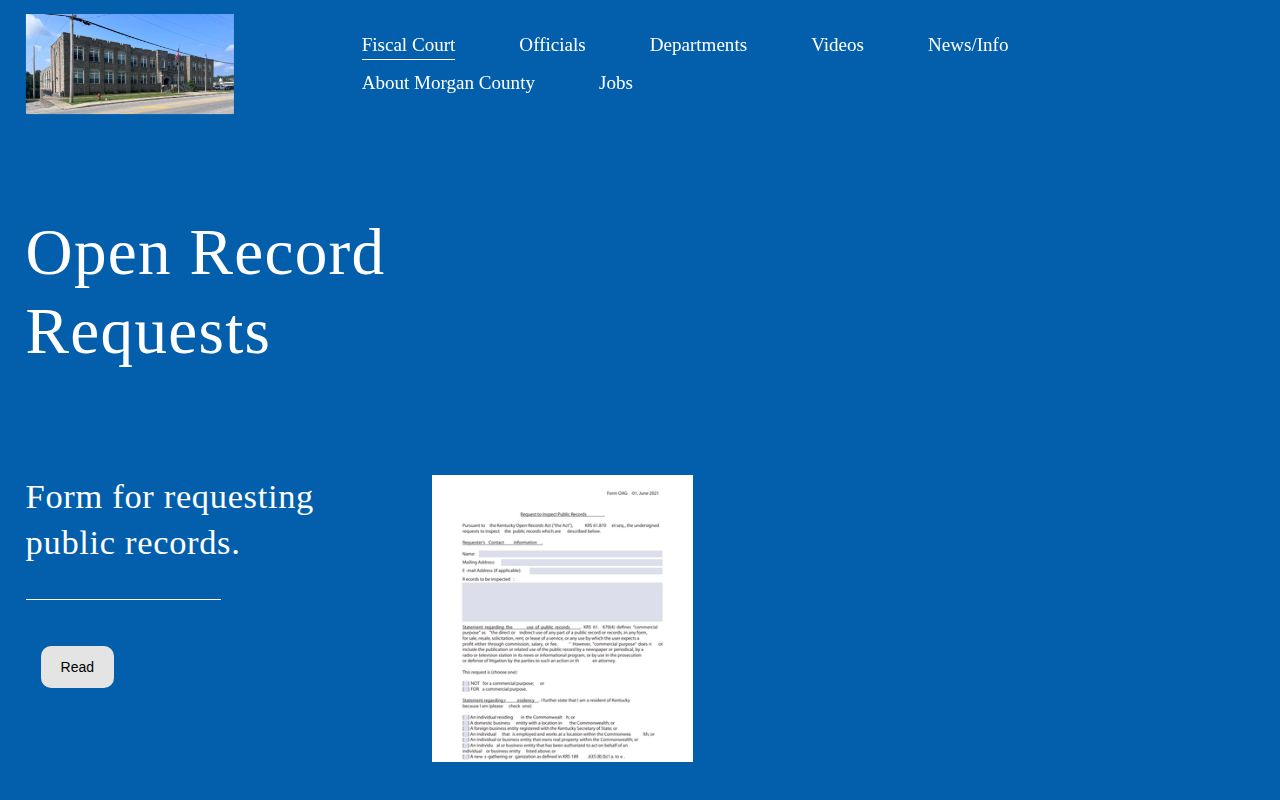 Morgan County booking record open-records request page